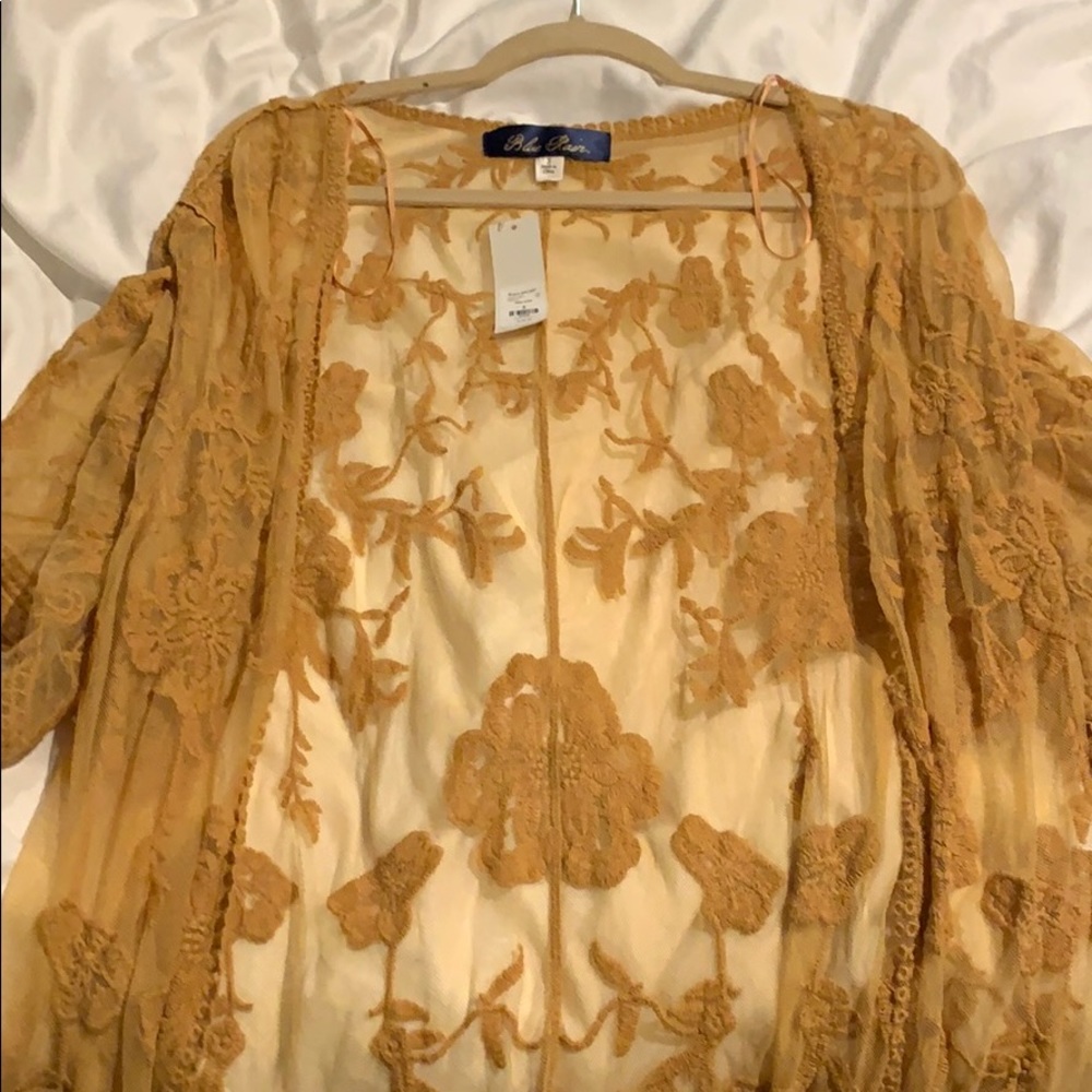 Gold/mustard long, lace kimono or coverup
